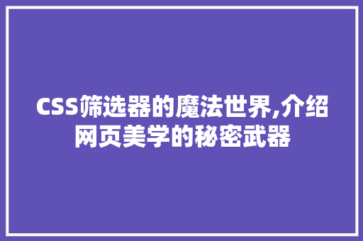 CSS筛选器的魔法世界,介绍网页美学的秘密武器 软件技术