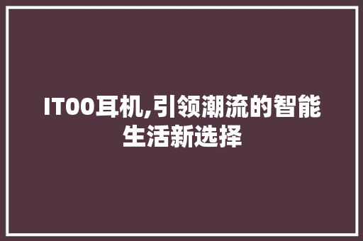 IT00耳机,引领潮流的智能生活新选择 软件技术