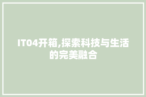 IT04开箱,探索科技与生活的完美融合 人工智能