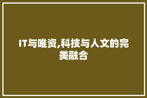 IT与唯资,科技与人文的完美融合