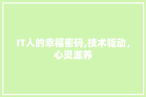 IT人的幸福密码,技术驱动，心灵滋养