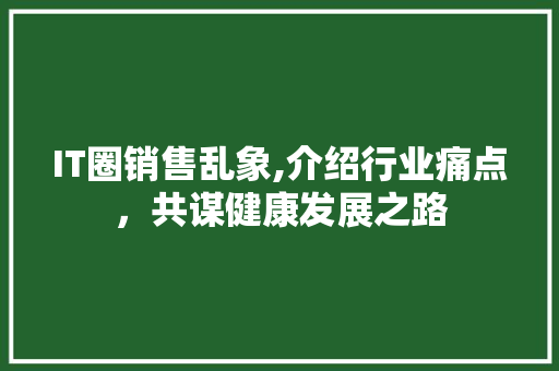 IT圈销售乱象,介绍行业痛点，共谋健康发展之路 智能科技