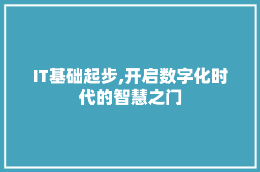IT基础起步,开启数字化时代的智慧之门 软件技术