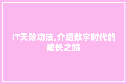 IT天阶功法,介绍数字时代的成长之路 人工智能