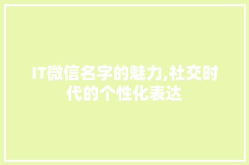 IT微信名字的魅力,社交时代的个性化表达 智能科技