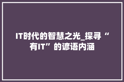 IT时代的智慧之光_探寻“有IT”的谚语内涵 AI场景