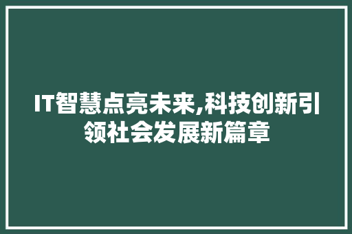 IT智慧点亮未来,科技创新引领社会发展新篇章