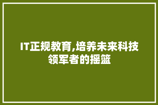 IT正规教育,培养未来科技领军者的摇篮 人工智能