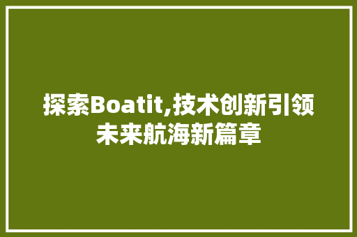 探索Boatit,技术创新引领未来航海新篇章 AI场景