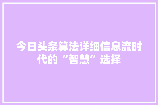 今日头条算法详细信息流时代的“智慧”选择 AI场景