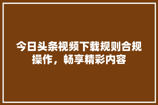 今日头条视频下载规则合规操作，畅享精彩内容 软件技术