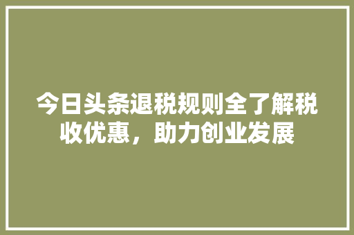 今日头条退税规则全了解税收优惠，助力创业发展 智能科技