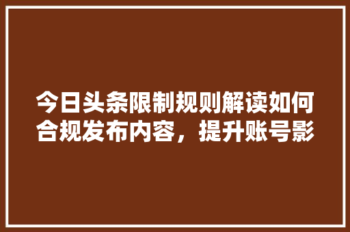 今日头条限制规则解读如何合规发布内容，提升账号影响力 智能科技