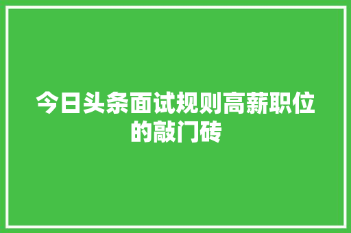 今日头条面试规则高薪职位的敲门砖 软件技术
