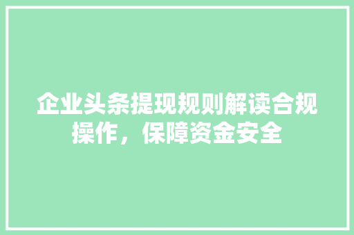 企业头条提现规则解读合规操作，保障资金安全 AI场景