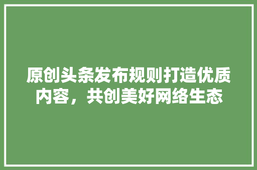原创头条发布规则打造优质内容，共创美好网络生态 AI场景