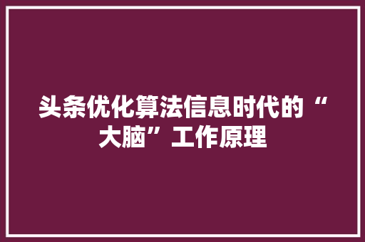 头条优化算法信息时代的“大脑”工作原理 软件技术