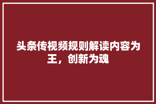 头条传视频规则解读内容为王，创新为魂 软件技术