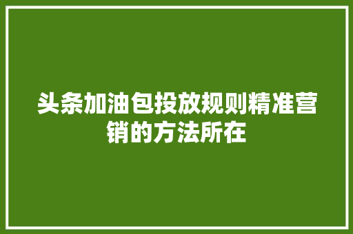 头条加油包投放规则精准营销的方法所在
