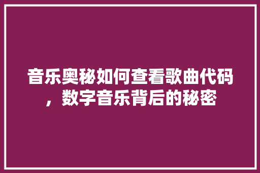 音乐奥秘如何查看歌曲代码，数字音乐背后的秘密 人工智能