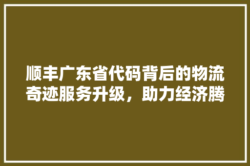 顺丰广东省代码背后的物流奇迹服务升级，助力经济腾飞