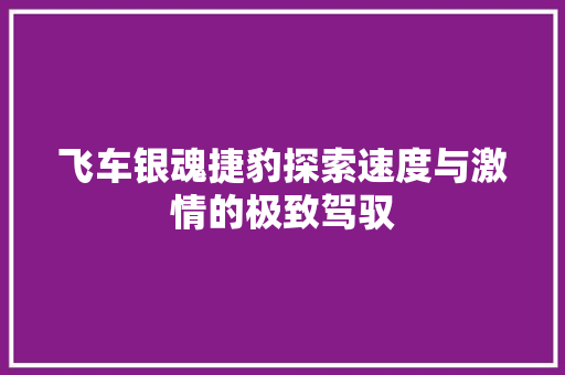 飞车银魂捷豹探索速度与激情的极致驾驭 智能科技