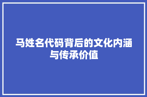 马姓名代码背后的文化内涵与传承价值
