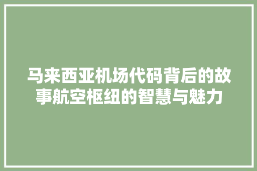 马来西亚机场代码背后的故事航空枢纽的智慧与魅力