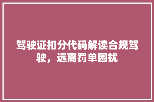 驾驶证扣分代码解读合规驾驶，远离罚单困扰 人工智能