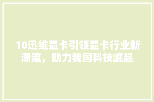 10迅维显卡引领显卡行业新潮流，助力我国科技崛起 人工智能