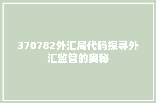 370782外汇局代码探寻外汇监管的奥秘 人工智能
