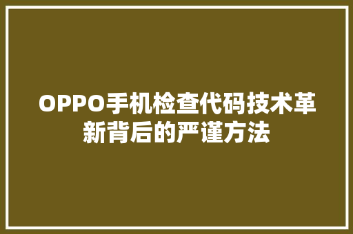 OPPO手机检查代码技术革新背后的严谨方法 AI场景