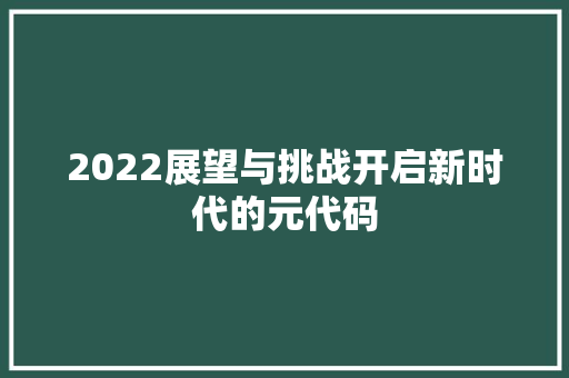 2022展望与挑战开启新时代的元代码