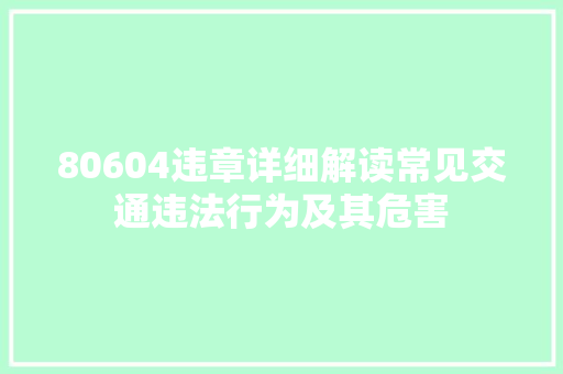 80604违章详细解读常见交通违法行为及其危害