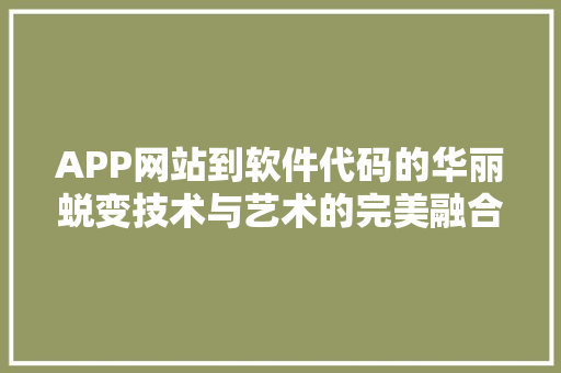 APP网站到软件代码的华丽蜕变技术与艺术的完美融合