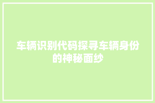 车辆识别代码探寻车辆身份的神秘面纱