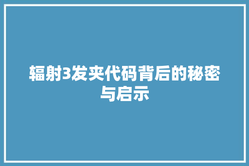 辐射3发夹代码背后的秘密与启示