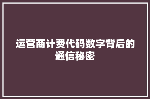 运营商计费代码数字背后的通信秘密