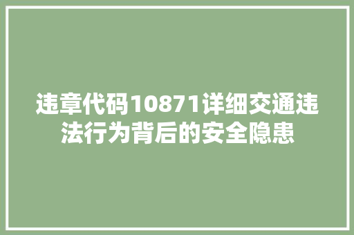 违章代码10871详细交通违法行为背后的安全隐患