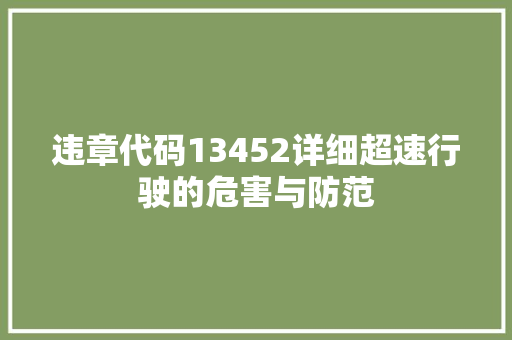 违章代码13452详细超速行驶的危害与防范