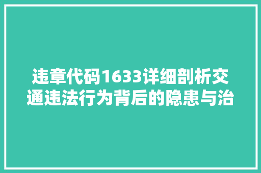 违章代码1633详细剖析交通违法行为背后的隐患与治理
