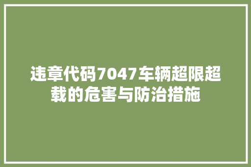 违章代码7047车辆超限超载的危害与防治措施