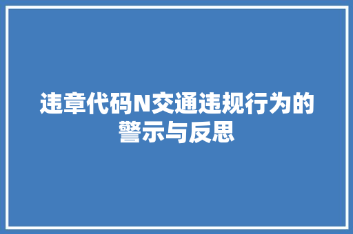 违章代码N交通违规行为的警示与反思