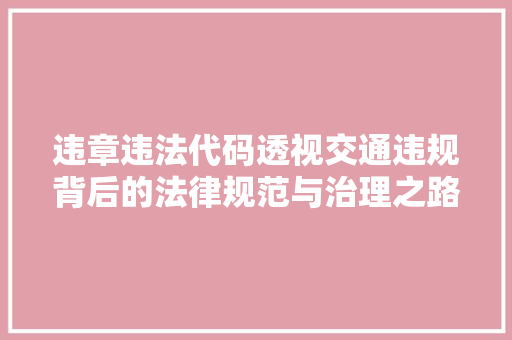 违章违法代码透视交通违规背后的法律规范与治理之路