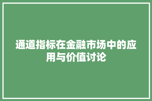 通道指标在金融市场中的应用与价值讨论