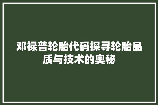 邓禄普轮胎代码探寻轮胎品质与技术的奥秘