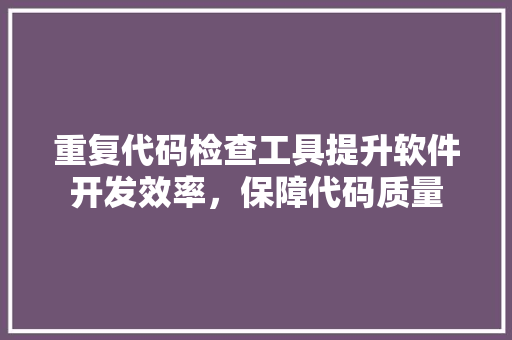 重复代码检查工具提升软件开发效率，保障代码质量