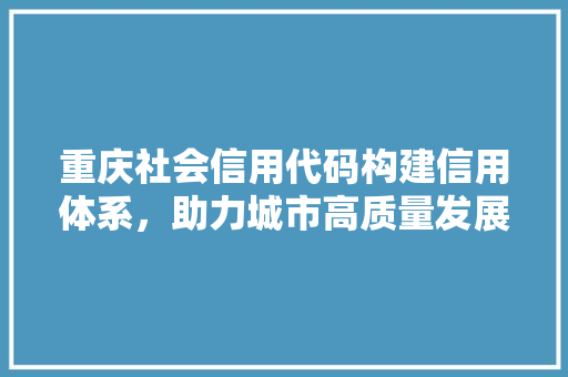 重庆社会信用代码构建信用体系，助力城市高质量发展