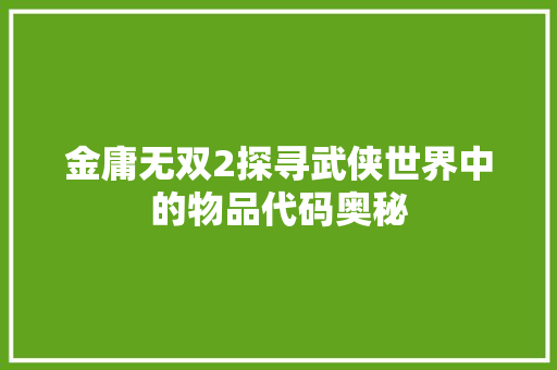 金庸无双2探寻武侠世界中的物品代码奥秘