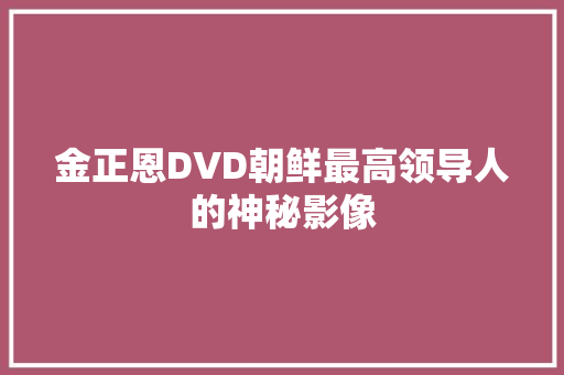 金正恩DVD朝鲜最高领导人的神秘影像